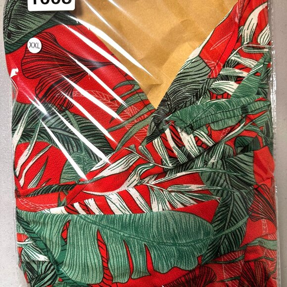 SHEIN Curve Womens Tropical Print Knot Front Crop Blouse 2X Beachy Summer NWOT - Picture 16 of 16